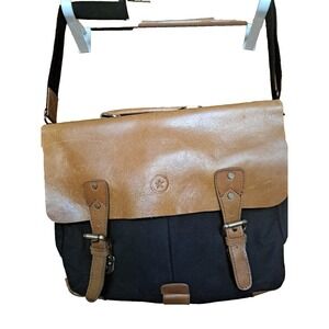 Aaron Leather Goods Prato Canvas Distressed Leather Messenger Laptop Bag 13"